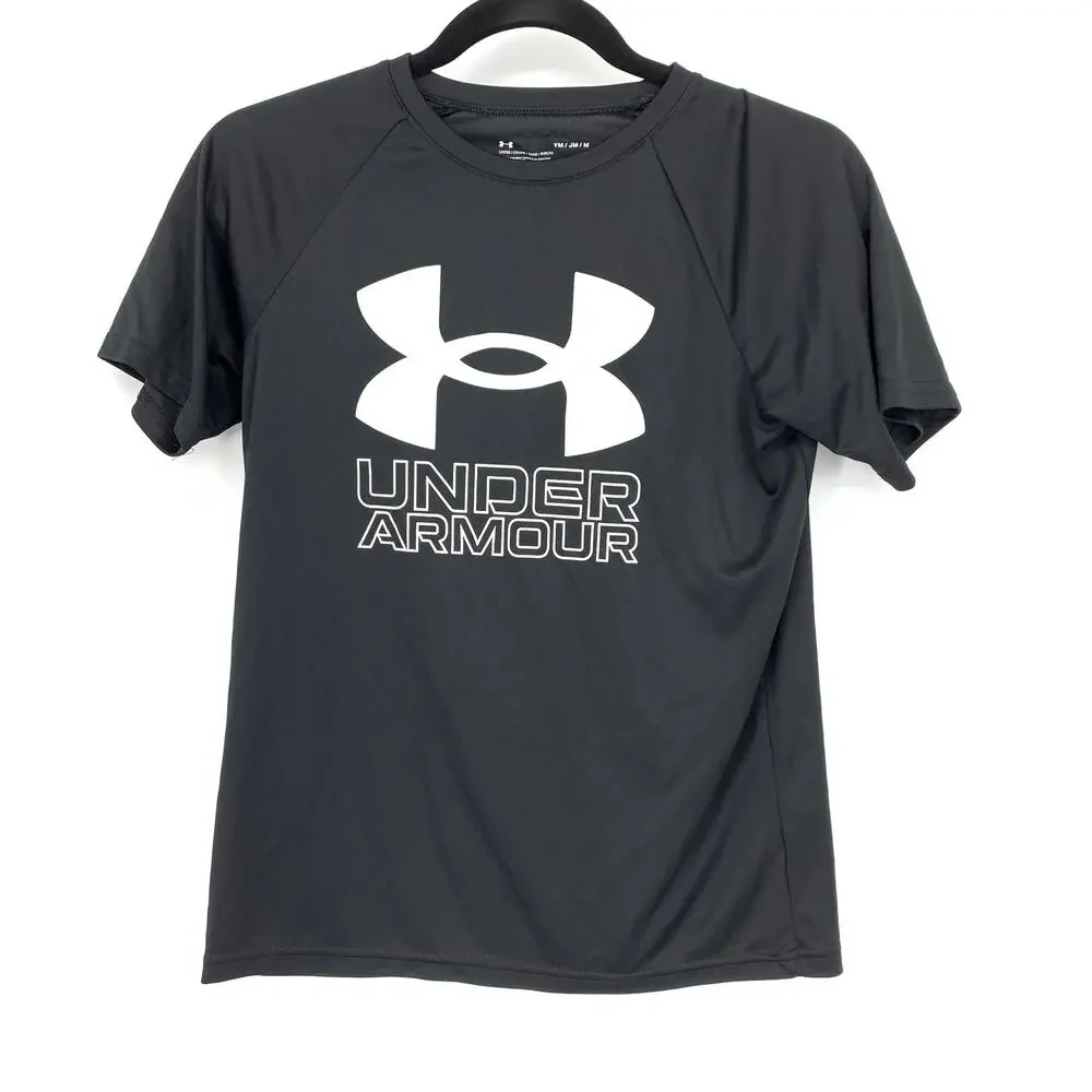 Under Armour Short Sleeve T-Shirt Boys Size Medium Black White Crew Neck